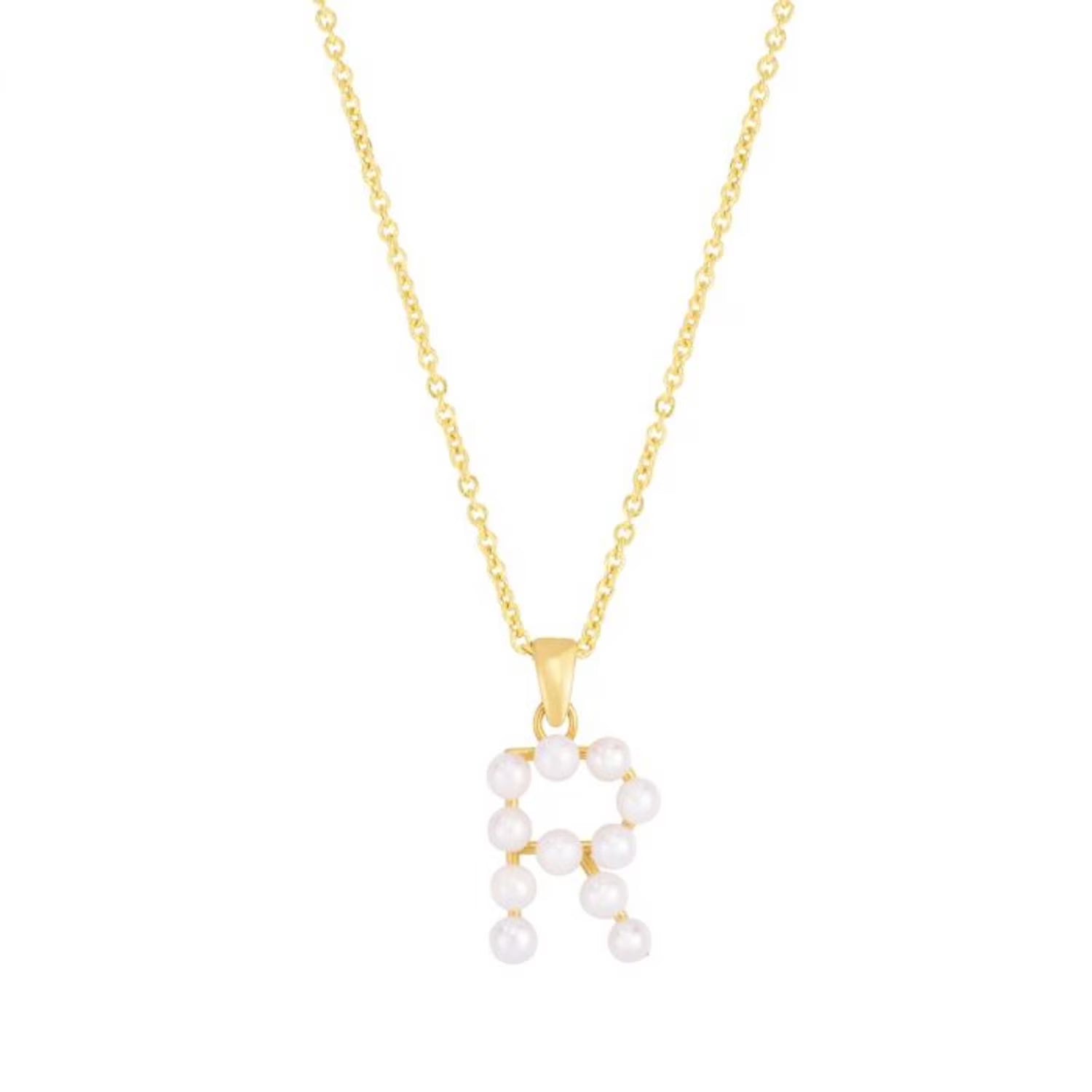 14K Yellow Gold Cultured Pearl Initials Letter Pendant Necklace 18" C89713