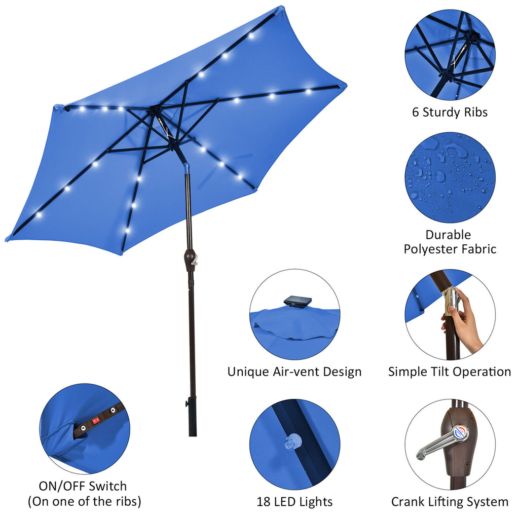 9 ft Patio Table Market Umbrella with Solar LED Lights H499