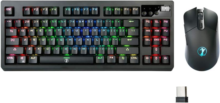 MK87 Wireless Mechanical Keyboard and Mouse, RGB Backlit, Brown Switch, Black E5802