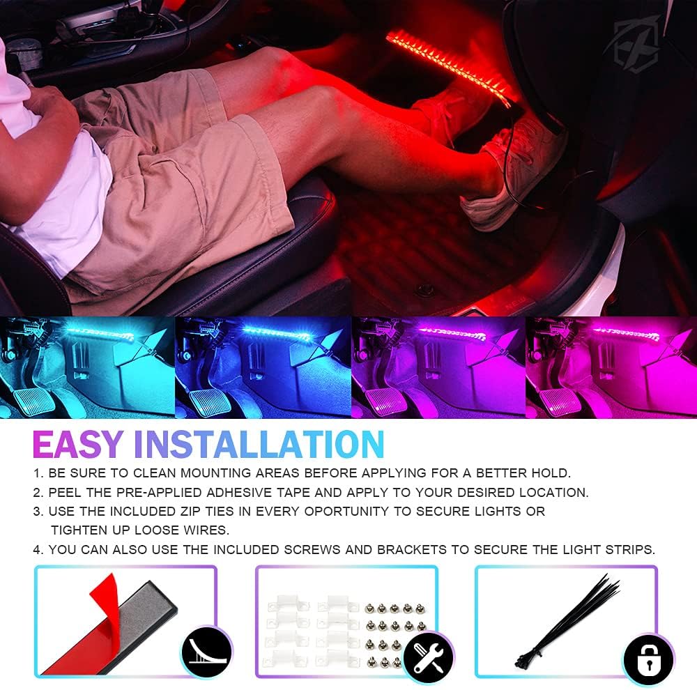 RGB LED Car Underglow Light Kit, 8PCS Bluetooth APP Control Strip H9478