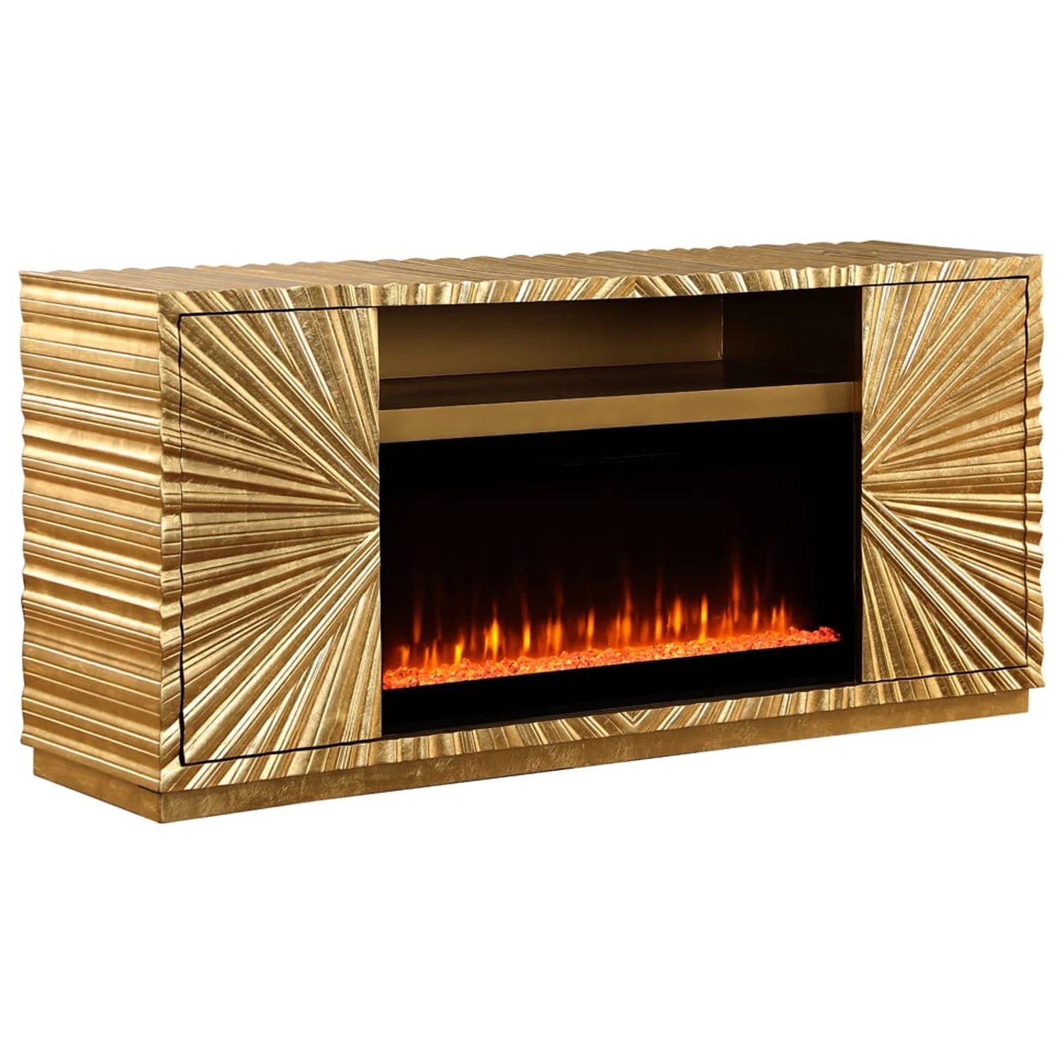 Metallic Gold Freestanding Infrared Electric Fireplace TV Stand N123975