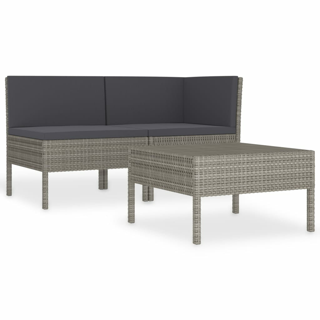 3 Piece Poly Rattan Outdoor Sectional Sofa Set with Cushions Steel Frame X12152