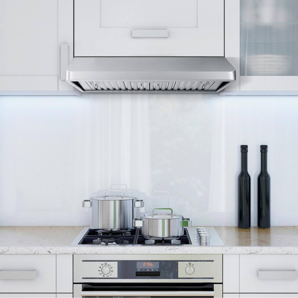 Stainless Steel Ducted Under Cabinet Range Hood with Push Button Controls, LED Lighting and Permanent Filters T325295