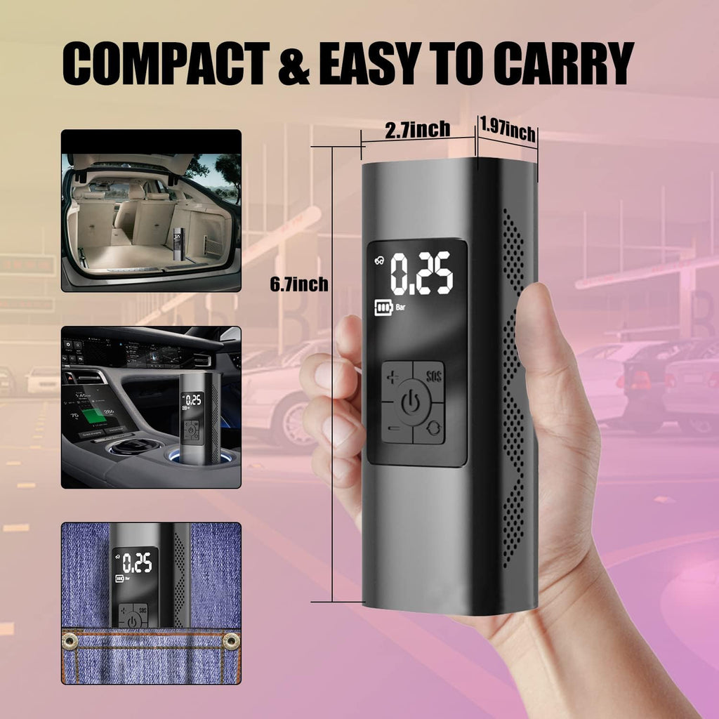 Portable Air Compressor 150PSI 6000mAh Cordless Tire Inflator with Digital Pressure Gauge LED-Light, DC 12V Air Pump Pack of 2 J613