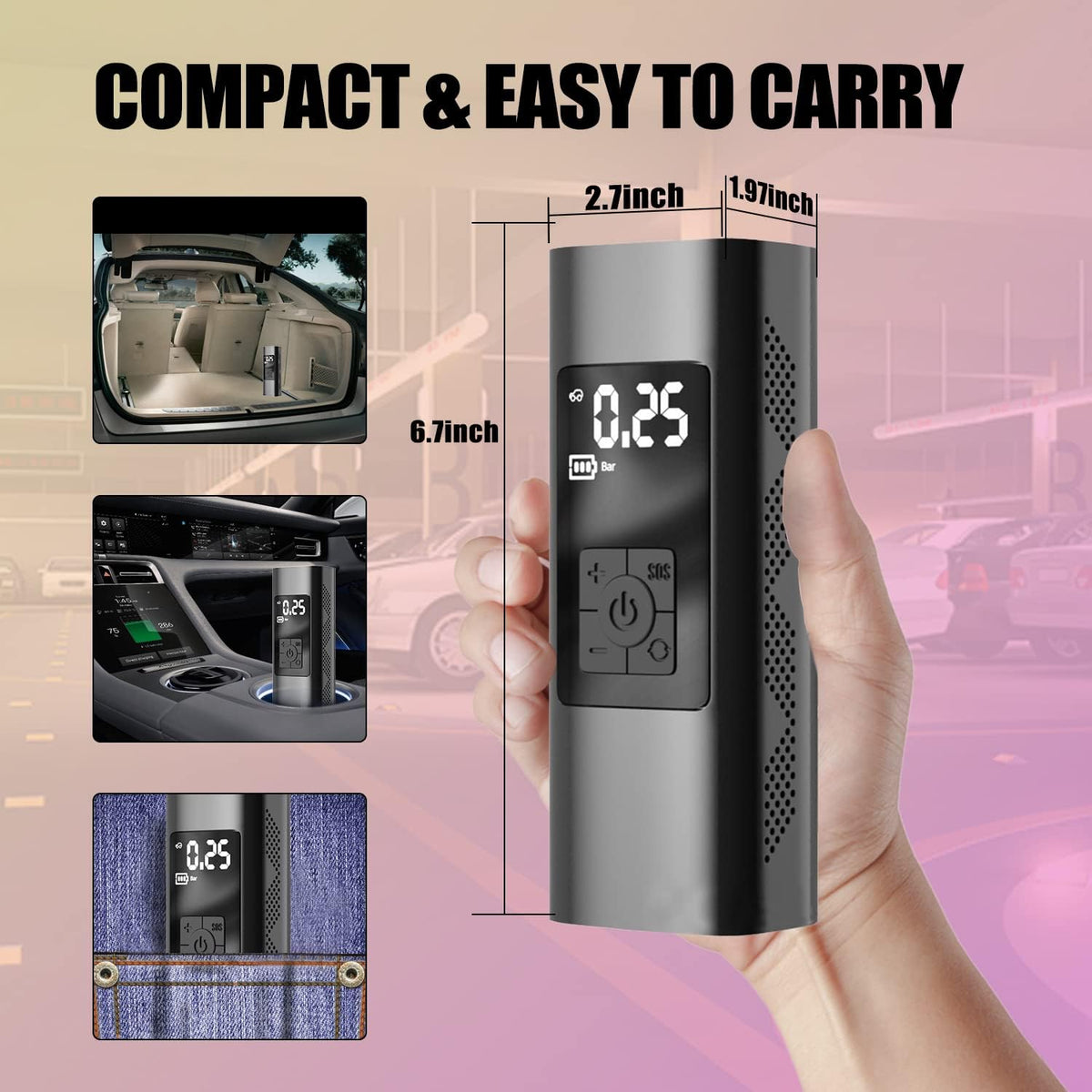 Portable Air Compressor 150PSI 6000mAh Cordless Tire Inflator with Digital Pressure Gauge LED-Light, DC 12V Air Pump Pack of 2 J613