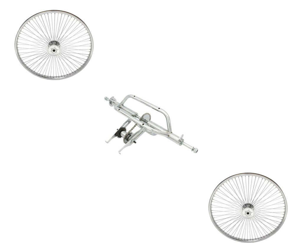 Chrome 24 inch Trike Conversion Kit with Two Steel 72 Spoke Wheels K63162