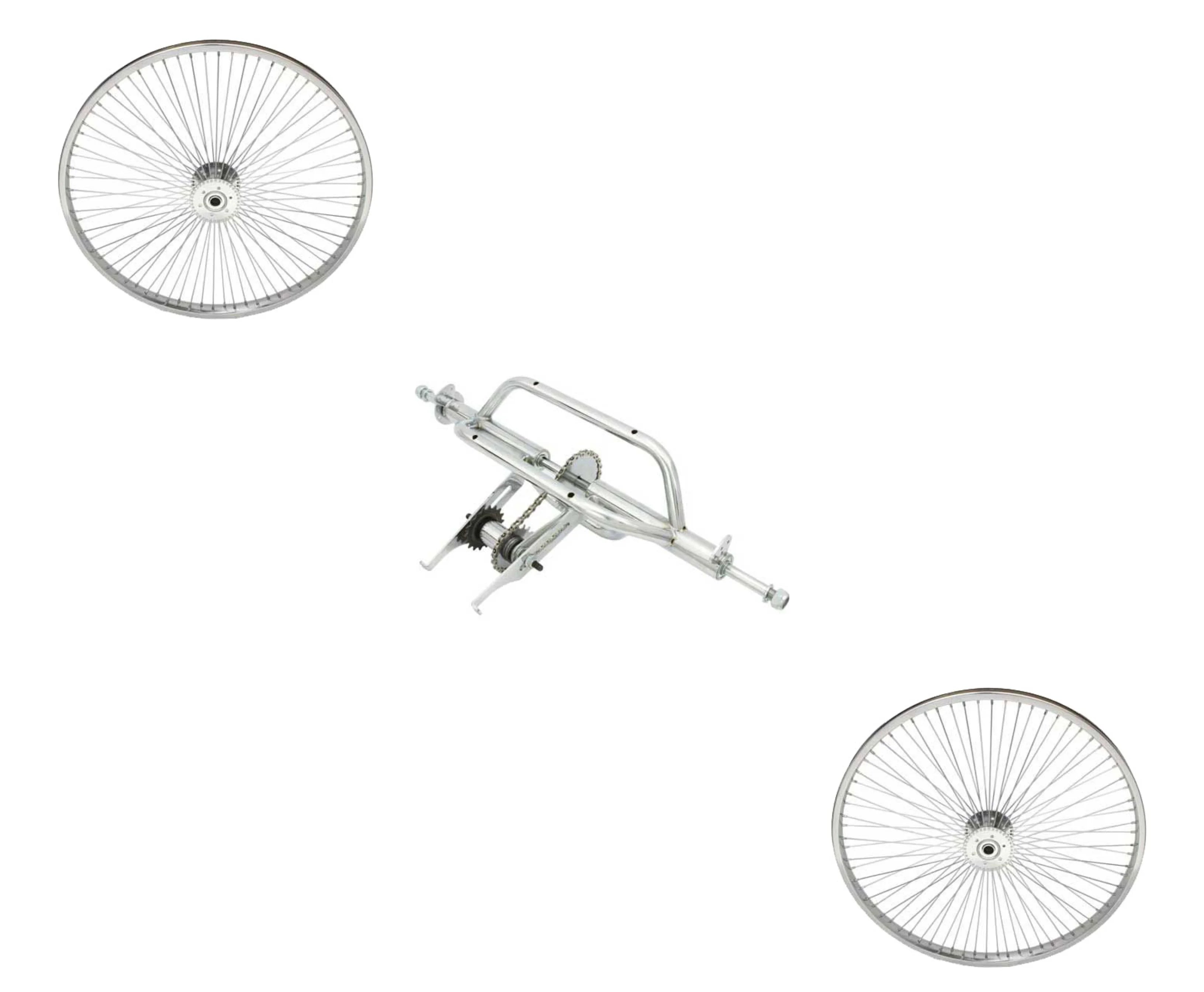 Chrome 24 inch Trike Conversion Kit with Two Steel 72 Spoke Wheels K63162