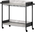 Black and Faux Carrara Marble Mobile Bar Cart O92972