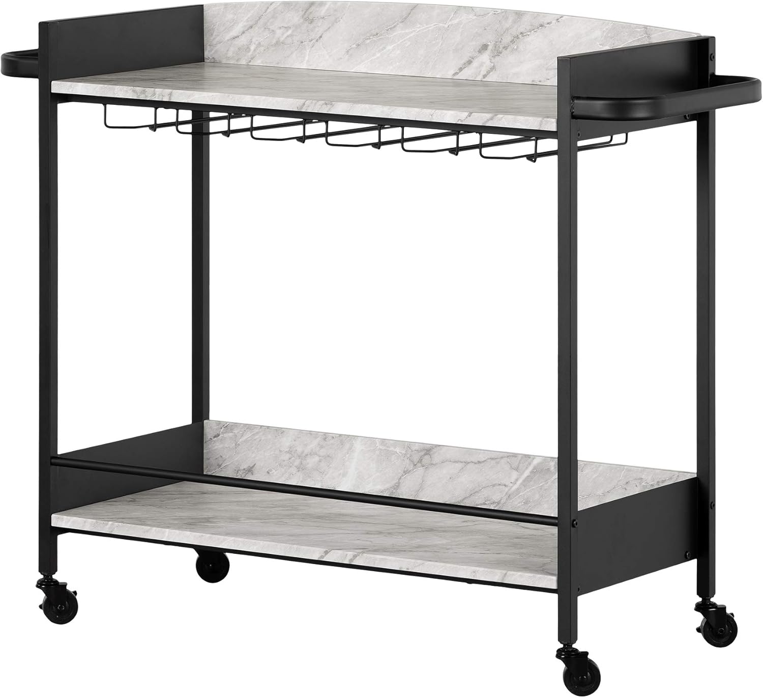 Black and Faux Carrara Marble Mobile Bar Cart O92972