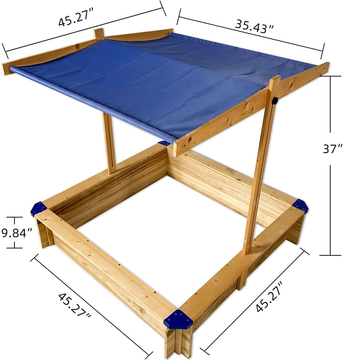 Kids Sandbox with Cover Wooden Outdoor Sandbox with Canopy Black H84545