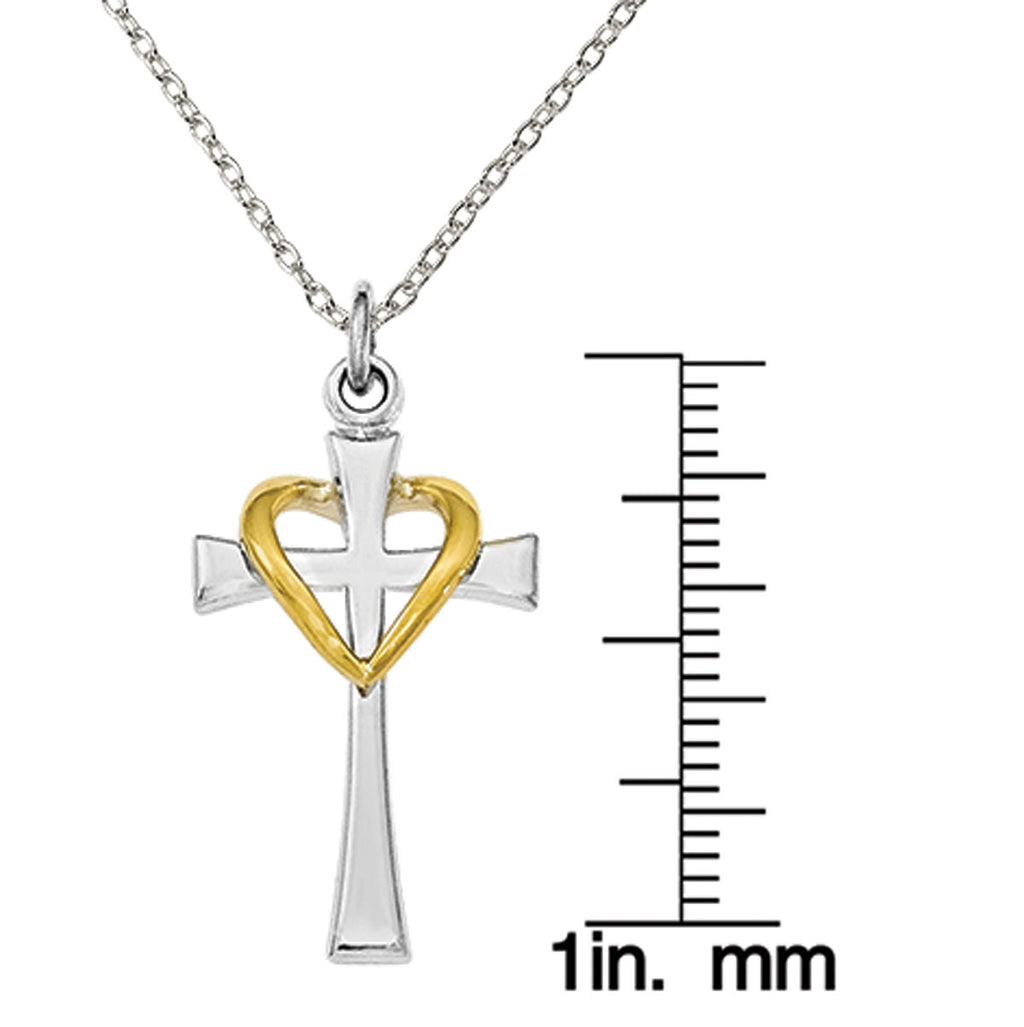 Polished Cross with Heart Pendant On 18-inch Cable Chain E623