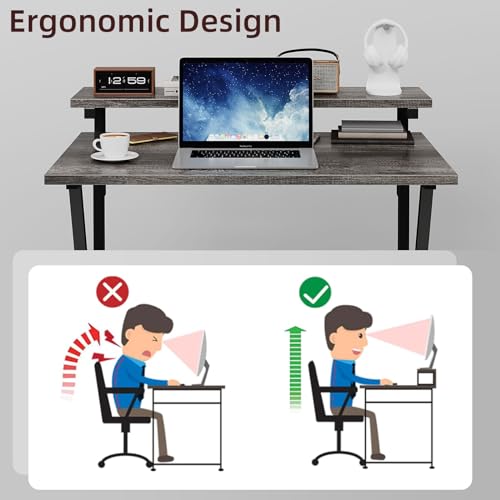 Small Desk with Adjustable Monitor Stand, Grey Y7740