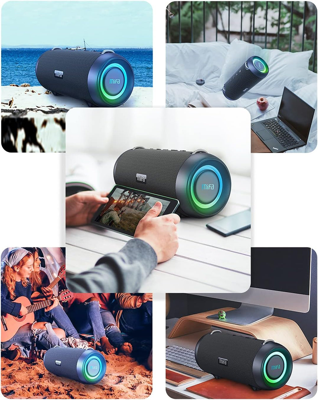Bluetooth Speaker, Wireless Portable, 60W, IPX7 Waterproof, 24H Playtime, RGB Lights, Built-in Mic, with Protective Hardshell Case M77539