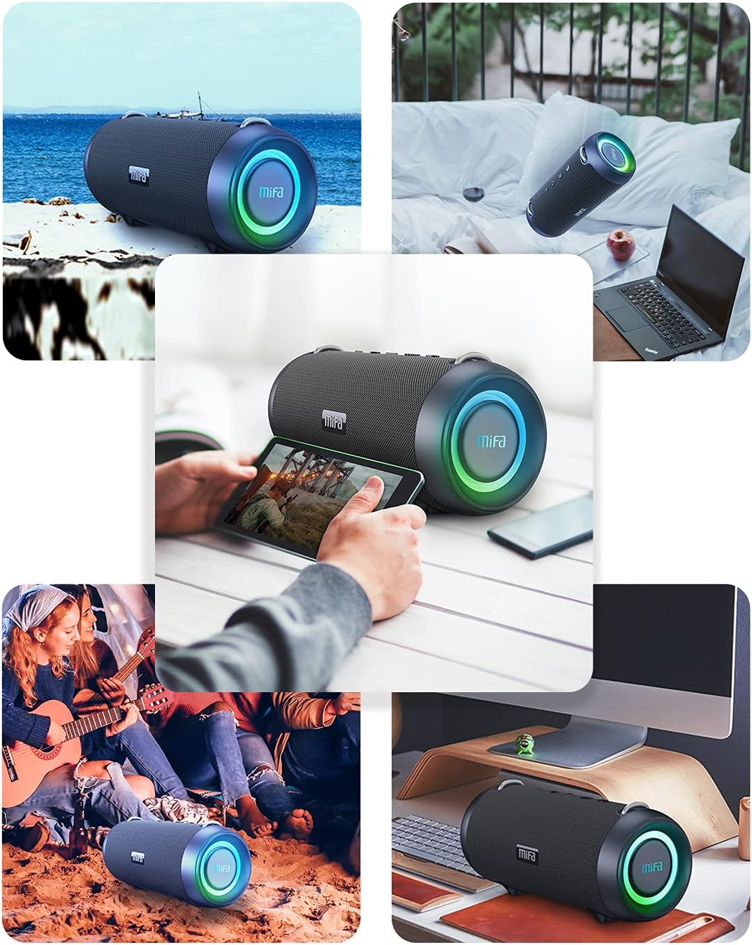 Bluetooth Speaker, Wireless Portable, 60W, IPX7 Waterproof, 24H Playtime, RGB Lights, Built-in Mic, with Protective Hardshell Case M77539