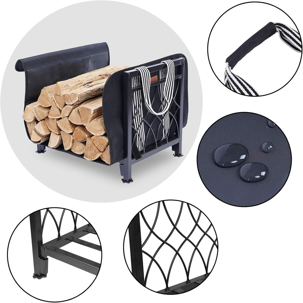 Firewood Rack with Log Bag 19 Inch Steel Wood Storage Rack O31812