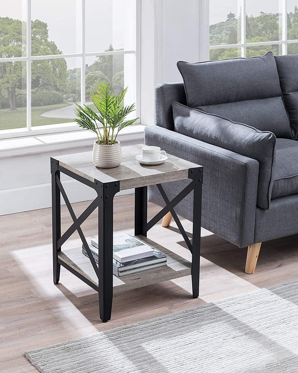 Industrial Entertainment Center with Electric Fireplace, Dark Rustic Oak W42941