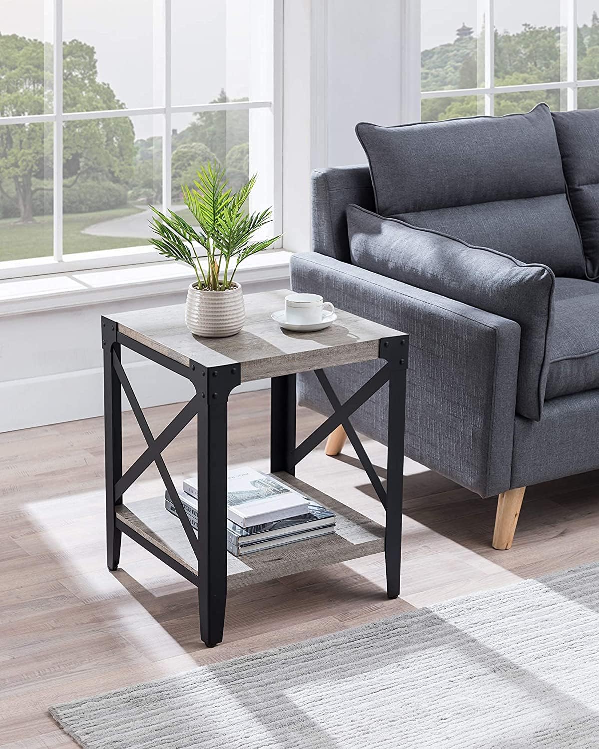 Industrial Entertainment Center with Electric Fireplace, Dark Rustic Oak W42941