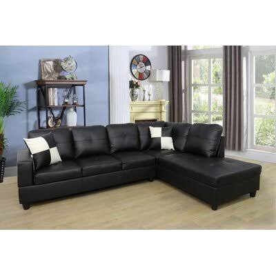 Black Faux Leather Sofa and Chaise with Ottoman A26899
