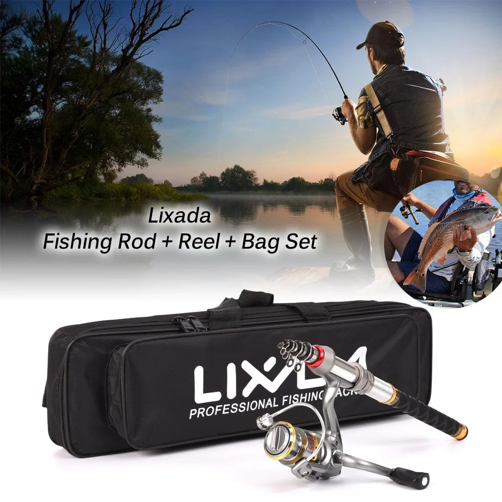 Telescopic Fishing Rod and Reel Combo Full Kit Spinning Pole Set X1047