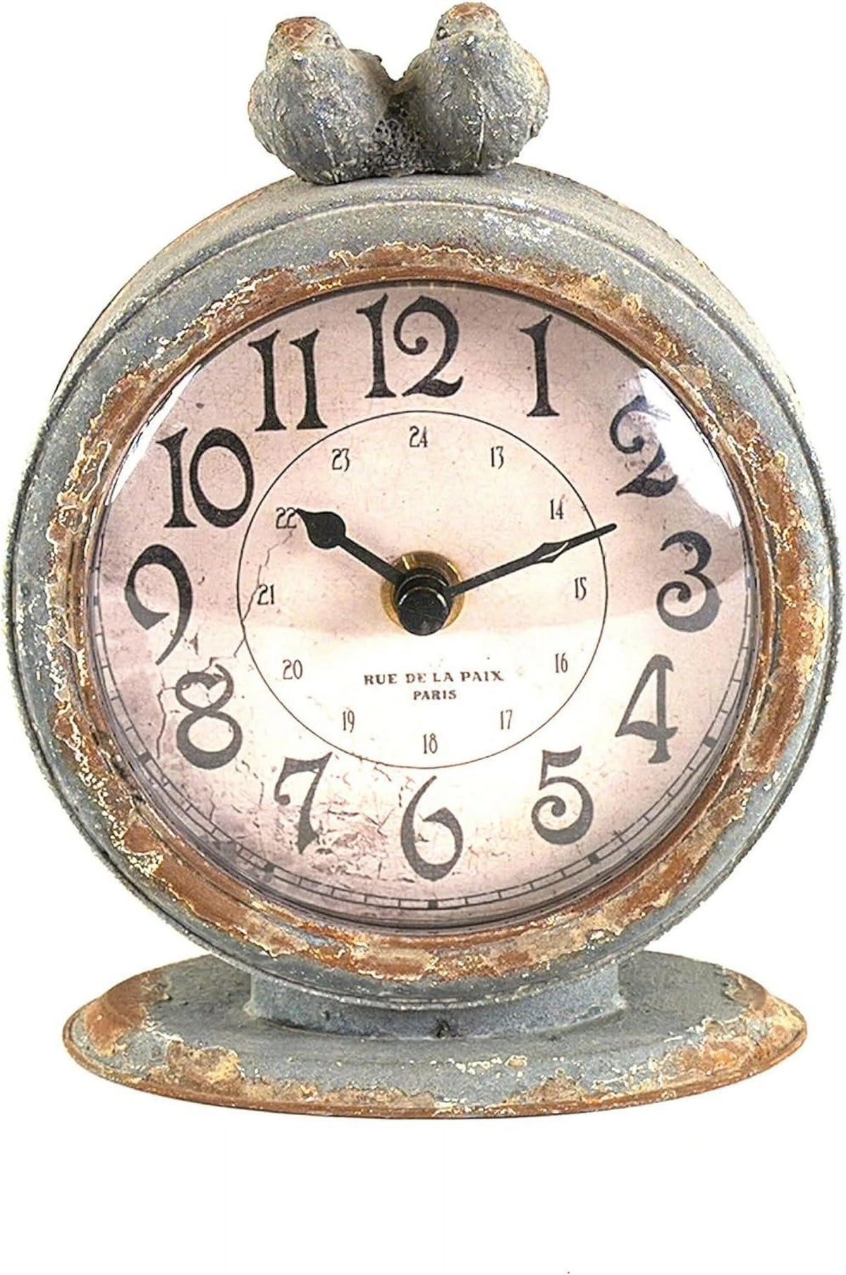Grey Pewter Mantel Clock with Birds O98732