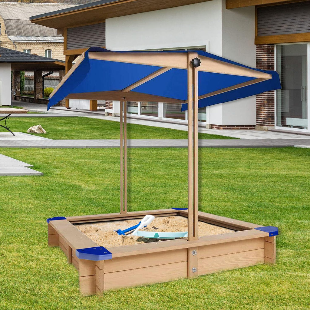 Kids Sandbox with Cover Wooden Outdoor Sandbox with Canopy Black H84545