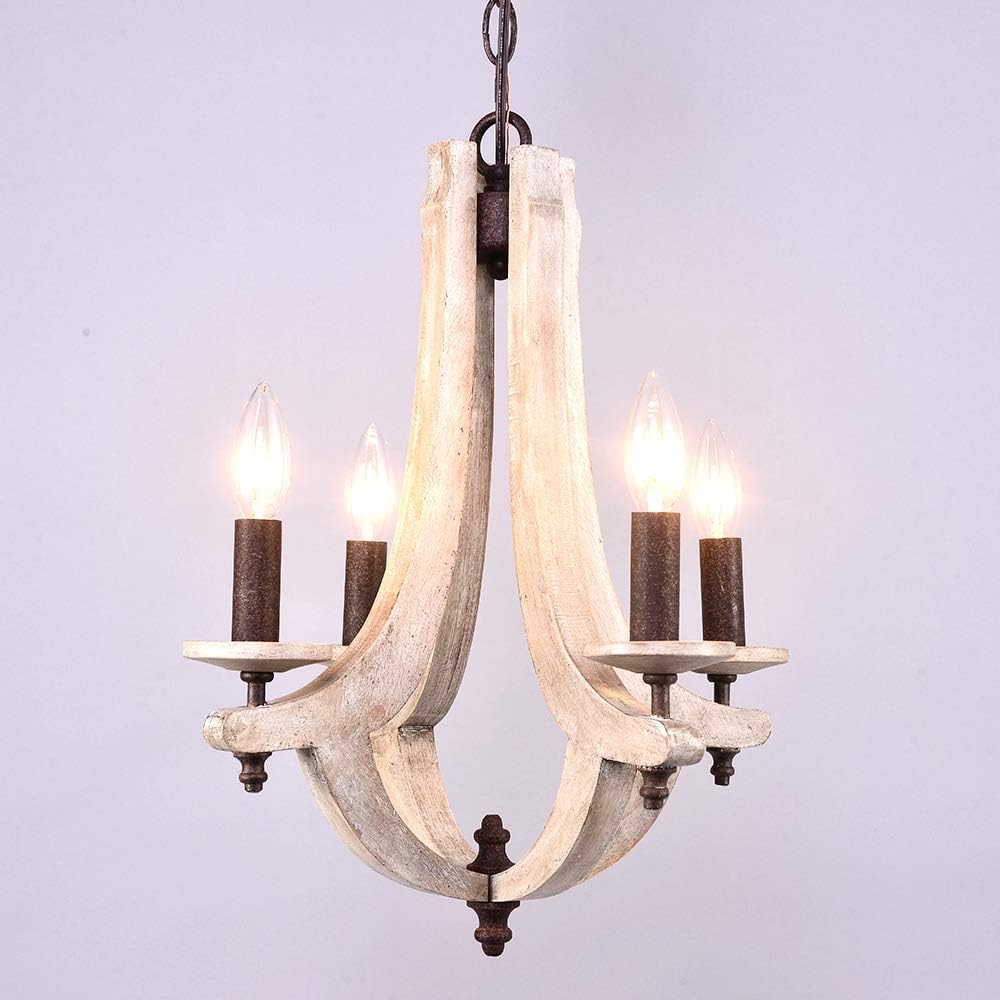 Retro Iron Wooden Chandelier 4 Candle Holder Light W15.7XH18.9 Inch L981