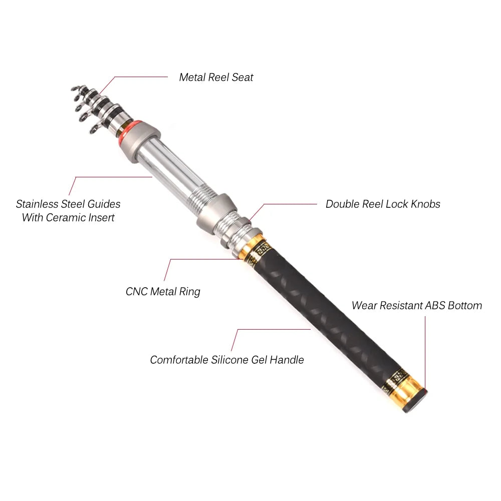 Telescopic Fishing Rod and Reel Combo Full Kit Spinning Pole Set X1047