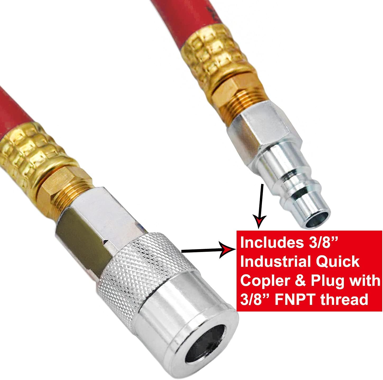 Hybrid Air Hose 1/2-Inch I.D. by 50-Feet Long, 300 PSI, Red, Pack of 2 T4214
