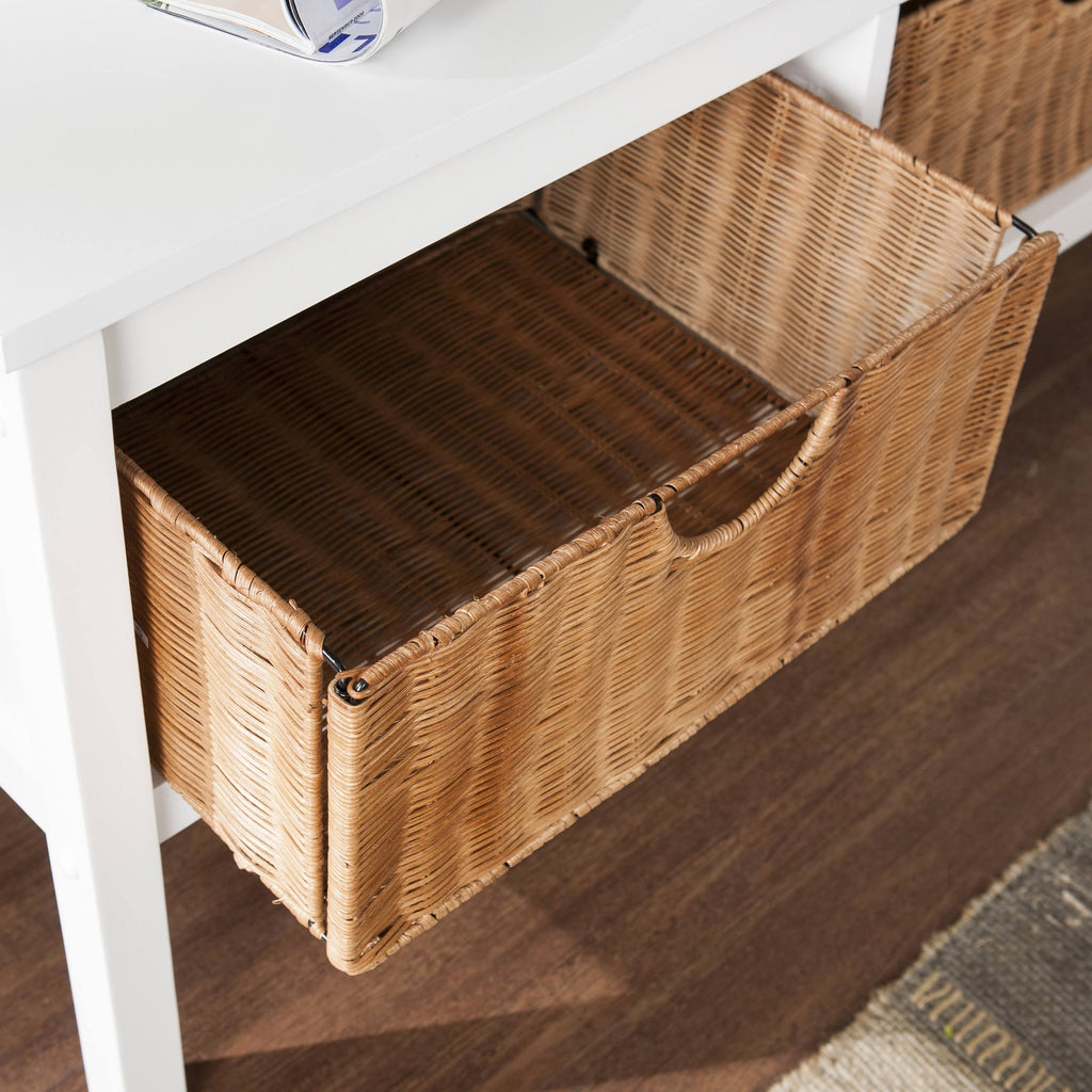 White Bench with Rattan Baskets C83281