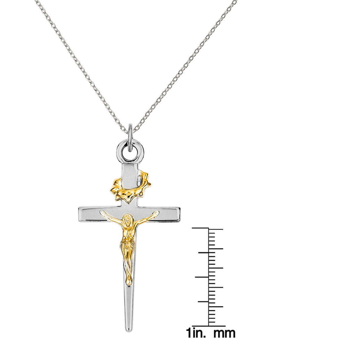 Sterling Silver Rhodium-plated and 18 Karat Gold-plated Crucifix Pendant with 18-inch Cable Chain H575506
