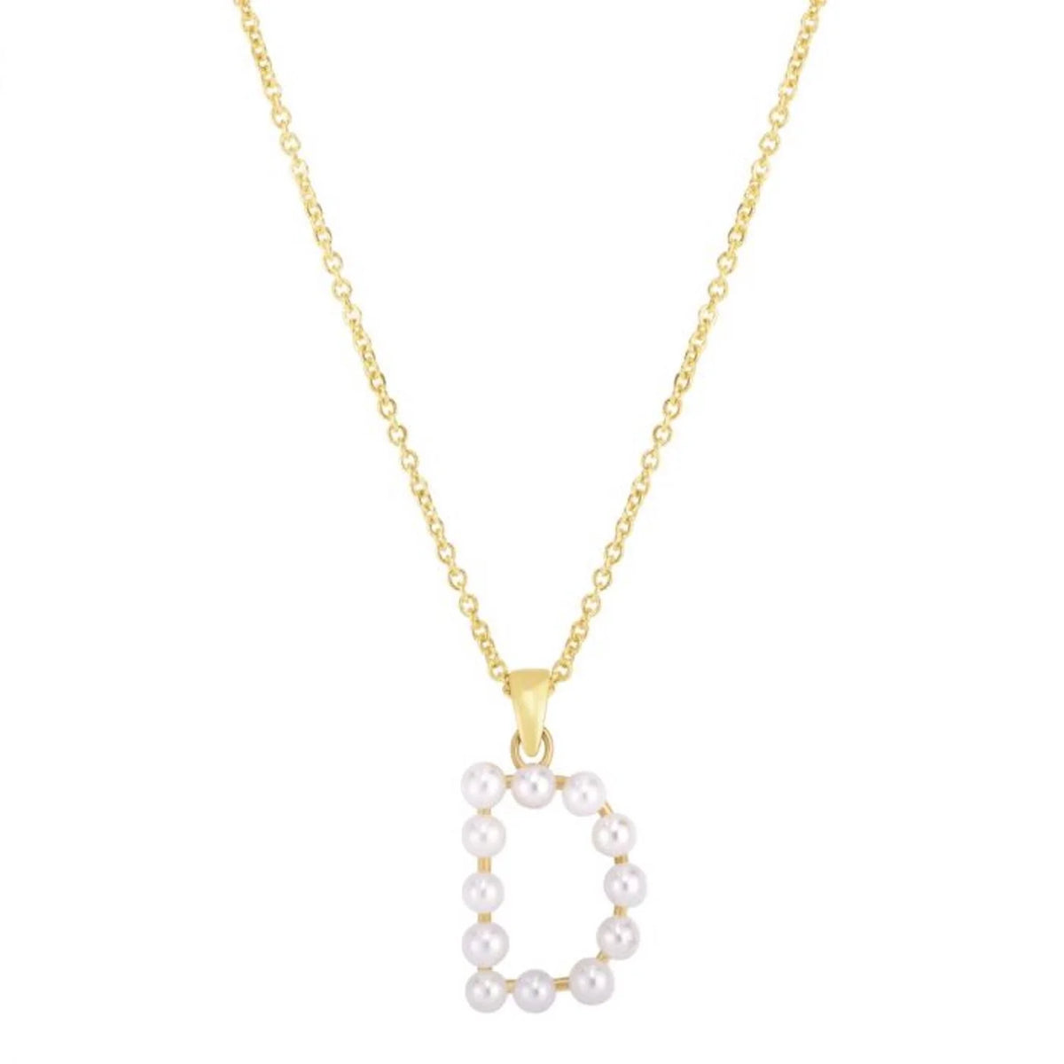 14K Yellow Gold Cultured Pearl Initials Letter Pendant Necklace 18" F3566