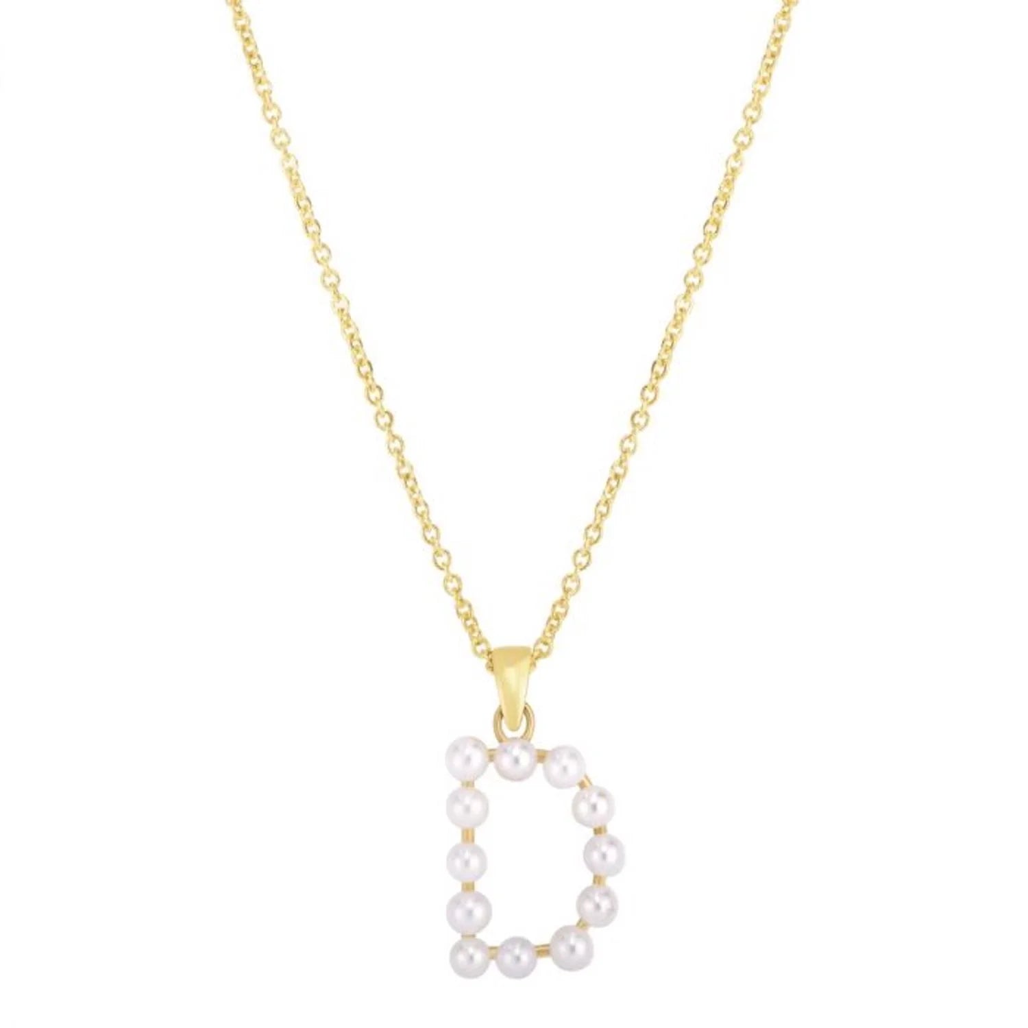 14K Yellow Gold Cultured Pearl Initials Letter Pendant Necklace 18" C89713