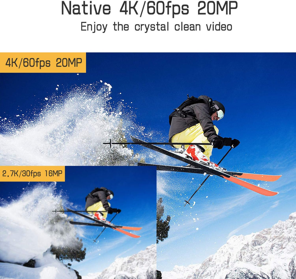 4K 60FPS 20MP Waterproof Action Camera with Touch Screen and 2 Batteries G606