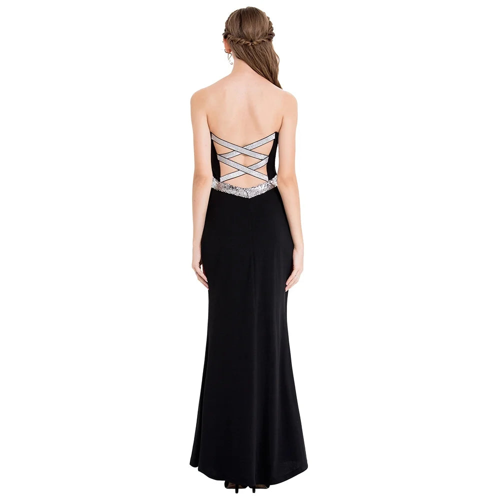 Black Strapless Sweetheart Sequin Evening Dress V285