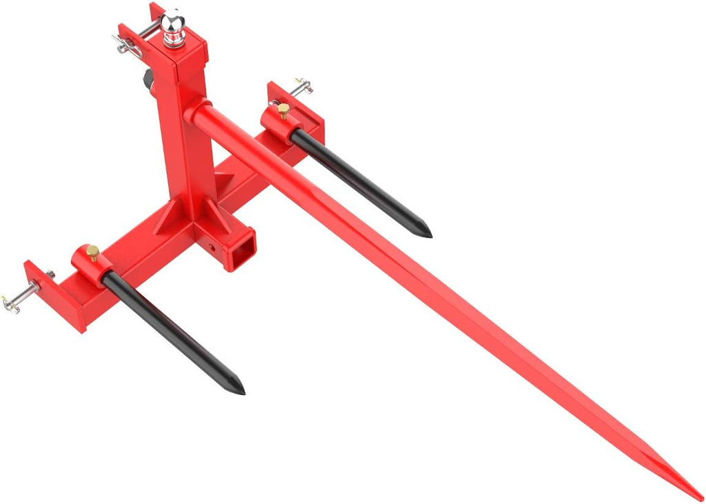 49” Hay Bale Spear 3 Point Trailer Hitch with 2" Receivers for Category 1 Tractors with 2 x 17” Stabilizer Spears 3000lbs Capacity & 1-7/8'' Trailer Ball Gooseneck Drawbar H4678