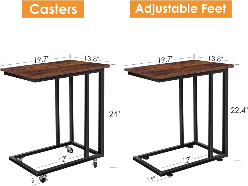 Rustic C Table with Metal Frame and 4 Rolling Casters K6022