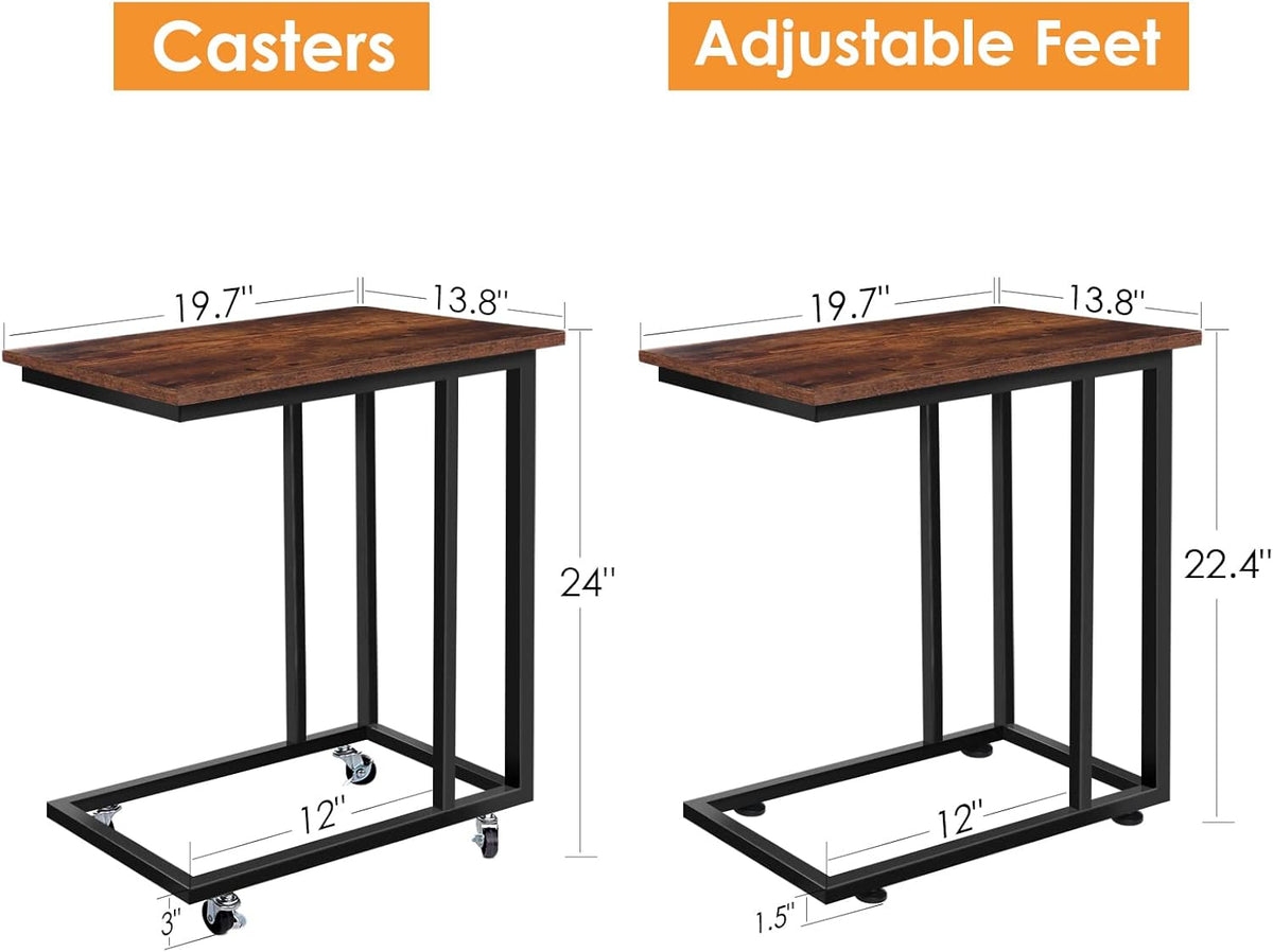 Rustic C Table with Metal Frame and 4 Rolling Casters K6022