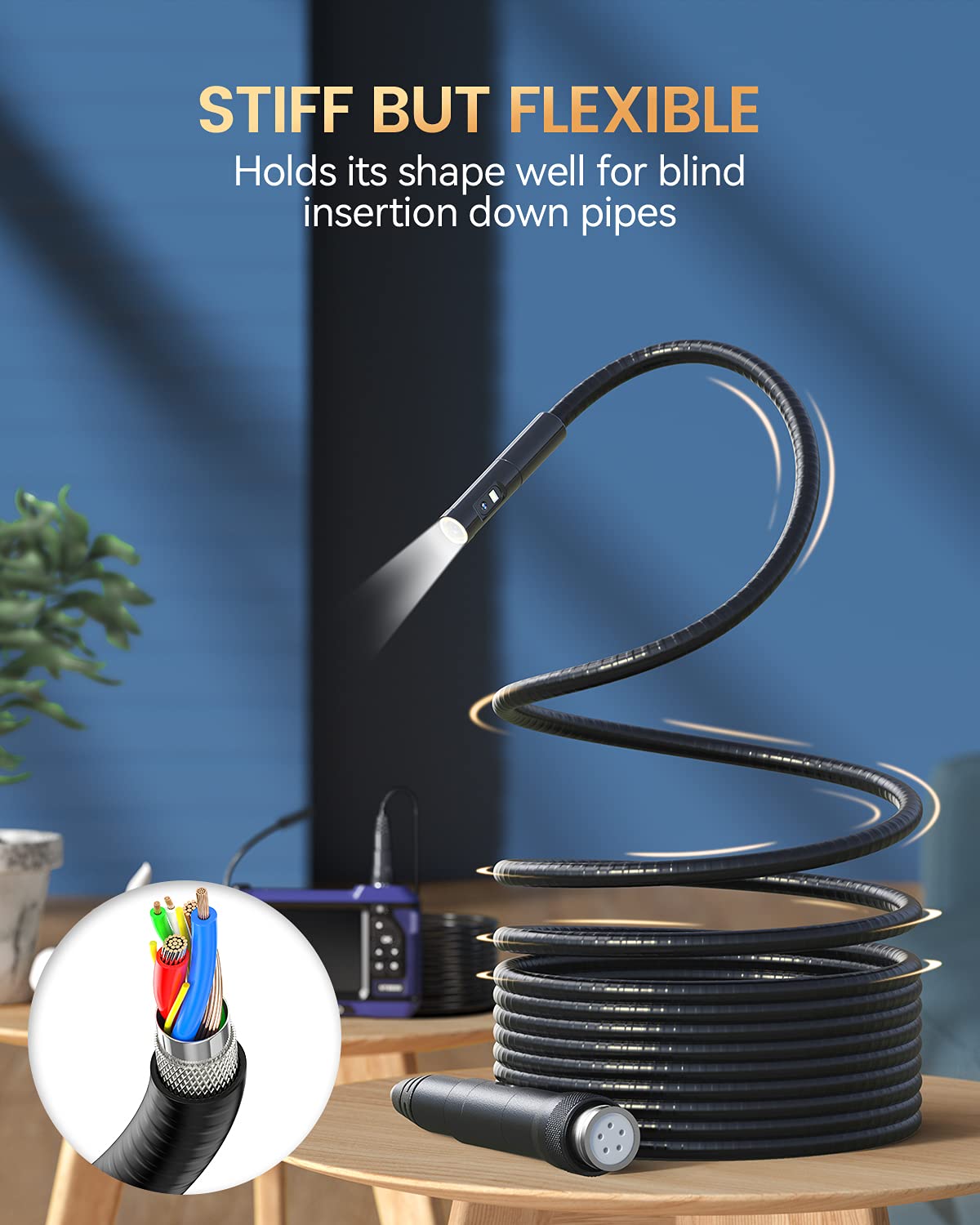 Waterproof Flexible Cable Industrial Endoscope with 5 IPS Color Screen B953