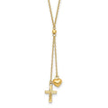 14K Yellow Gold Puffed Heart Diamond-Cut Cross Graduated Chain Necklace X67621