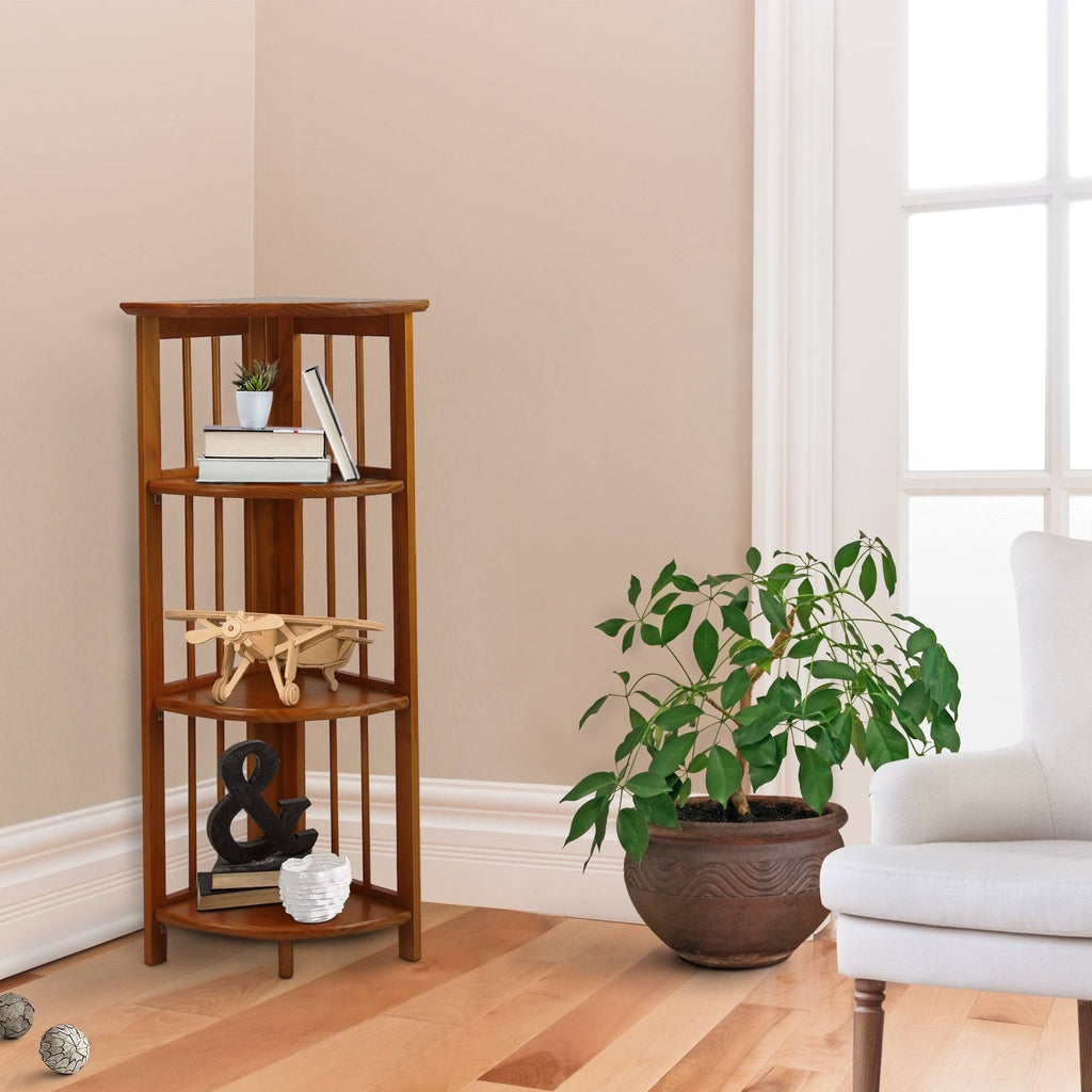 Truffle Brown 4-Shelf Corner Folding Bookcase V3982