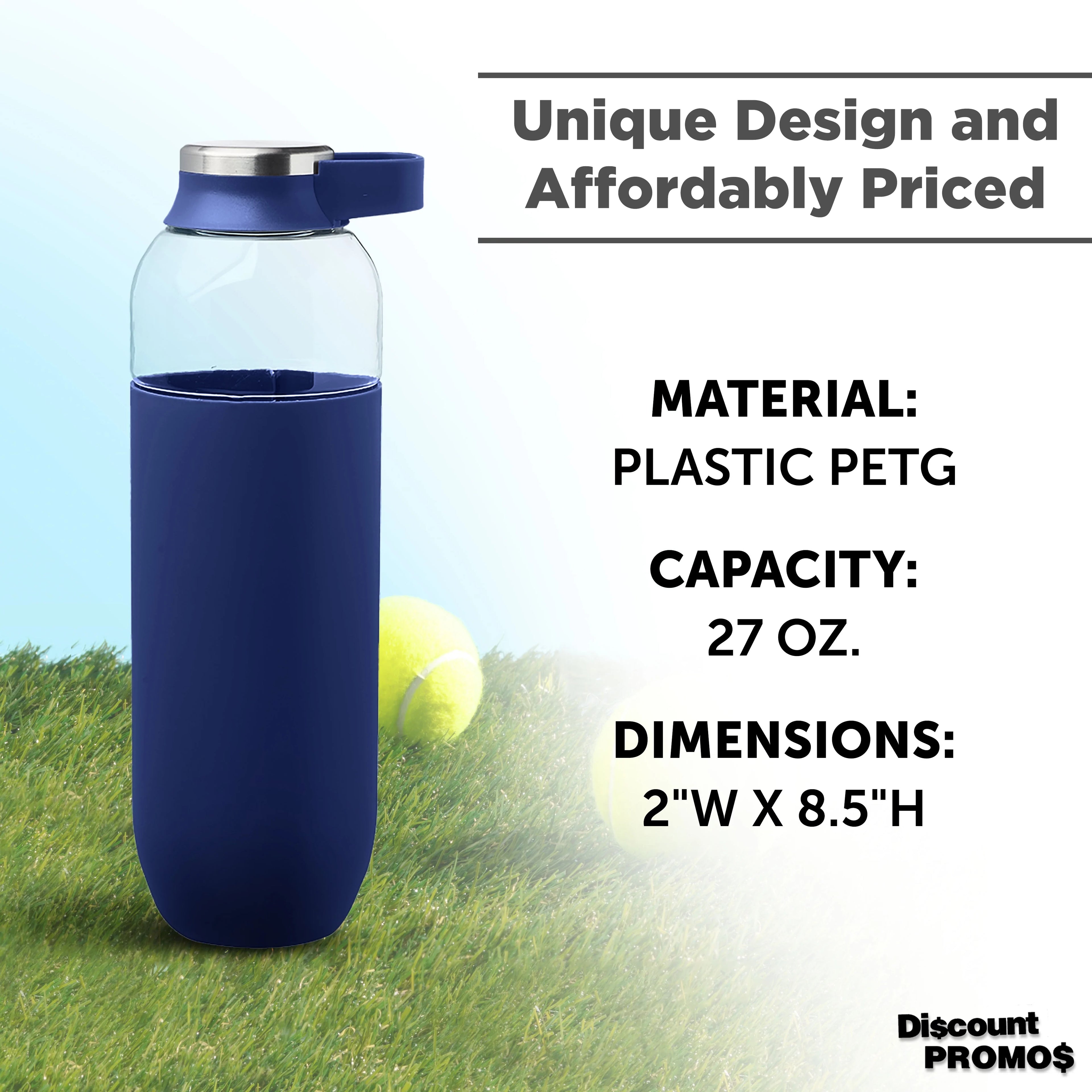 Navy Blue Plastic Water Bottles with Carrier Handle, 27 oz, Set of 10 H913297