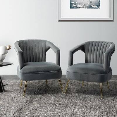 Gray Velvet Barrel Chair Q253