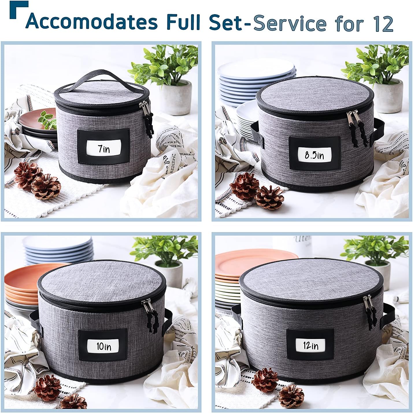 7-Pc. Hard Shell Stackable Storage Containers for Dinnerware with Dividers & Handles J2068
