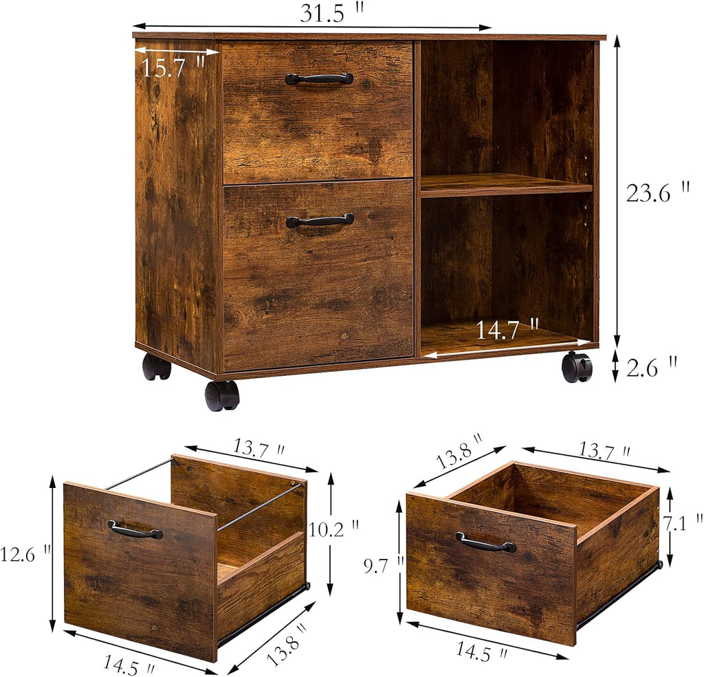 Rustic Brown 2 Drawer Rolling File Cabinet Q73455