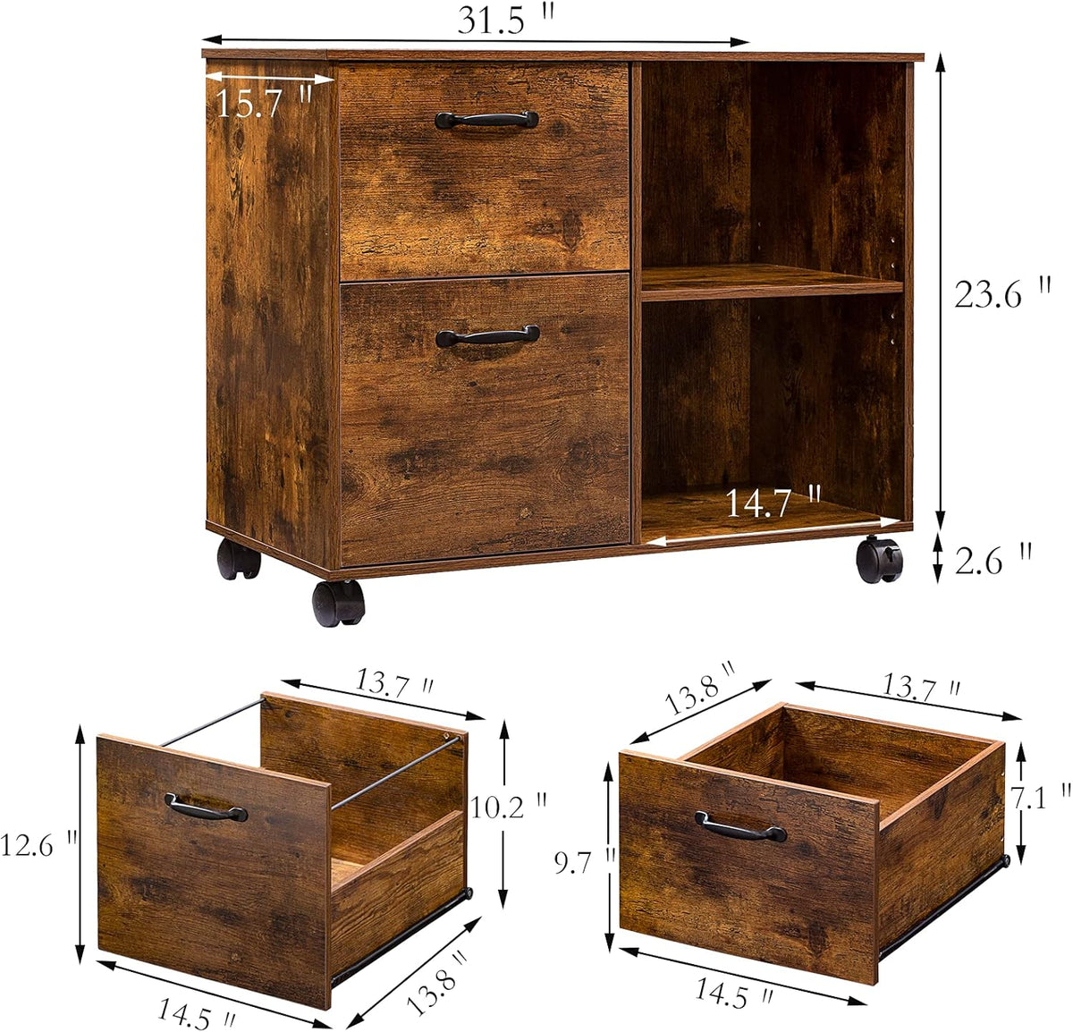 Rustic Brown 2 Drawer Rolling File Cabinet Q73455