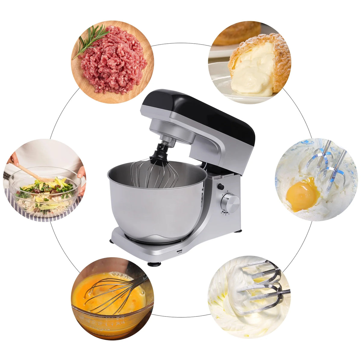 4.5L 1000W Electric Stand Mixer with Hook Attachments O42849