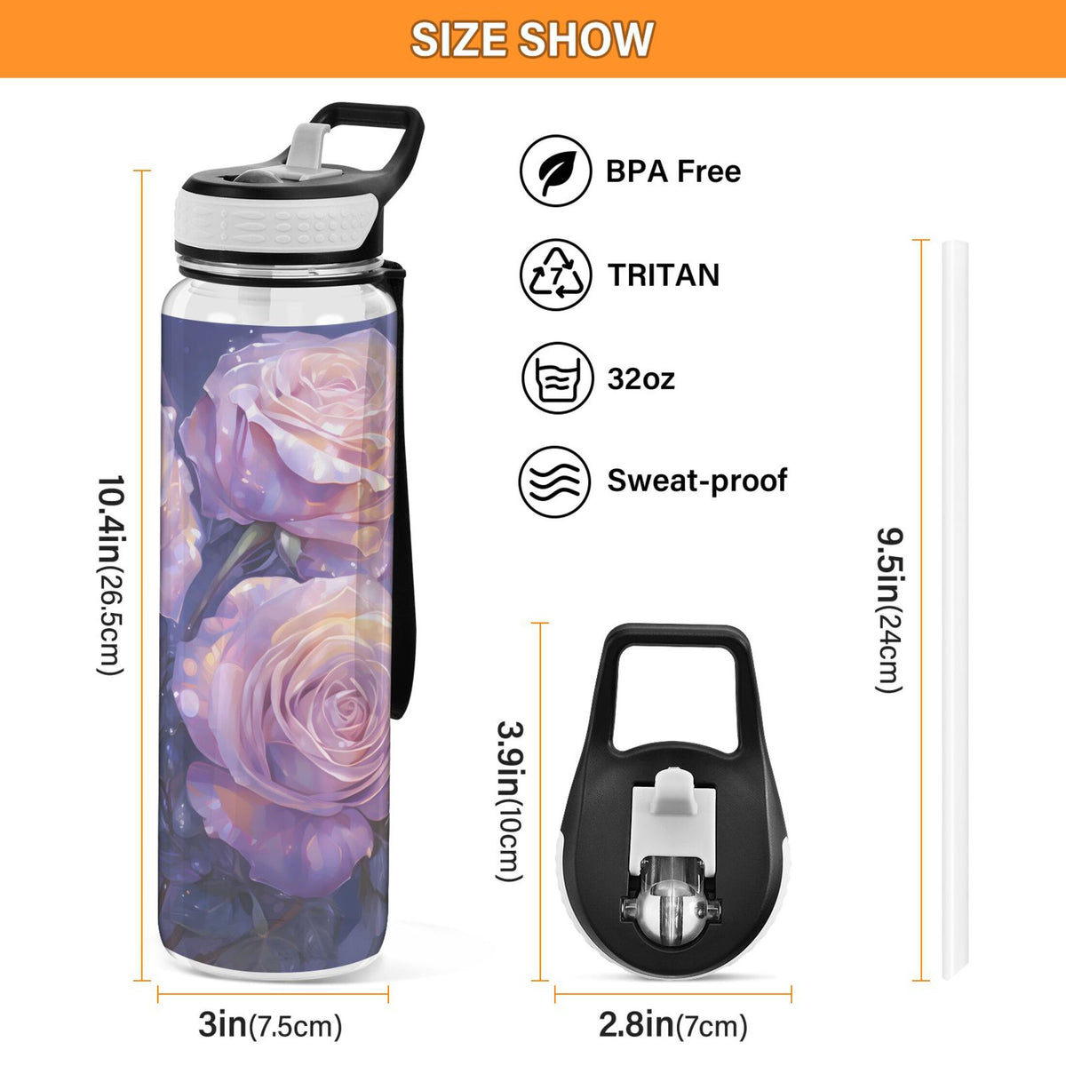 Purple 32oz Tritan Sports Water Bottle with Straw K569