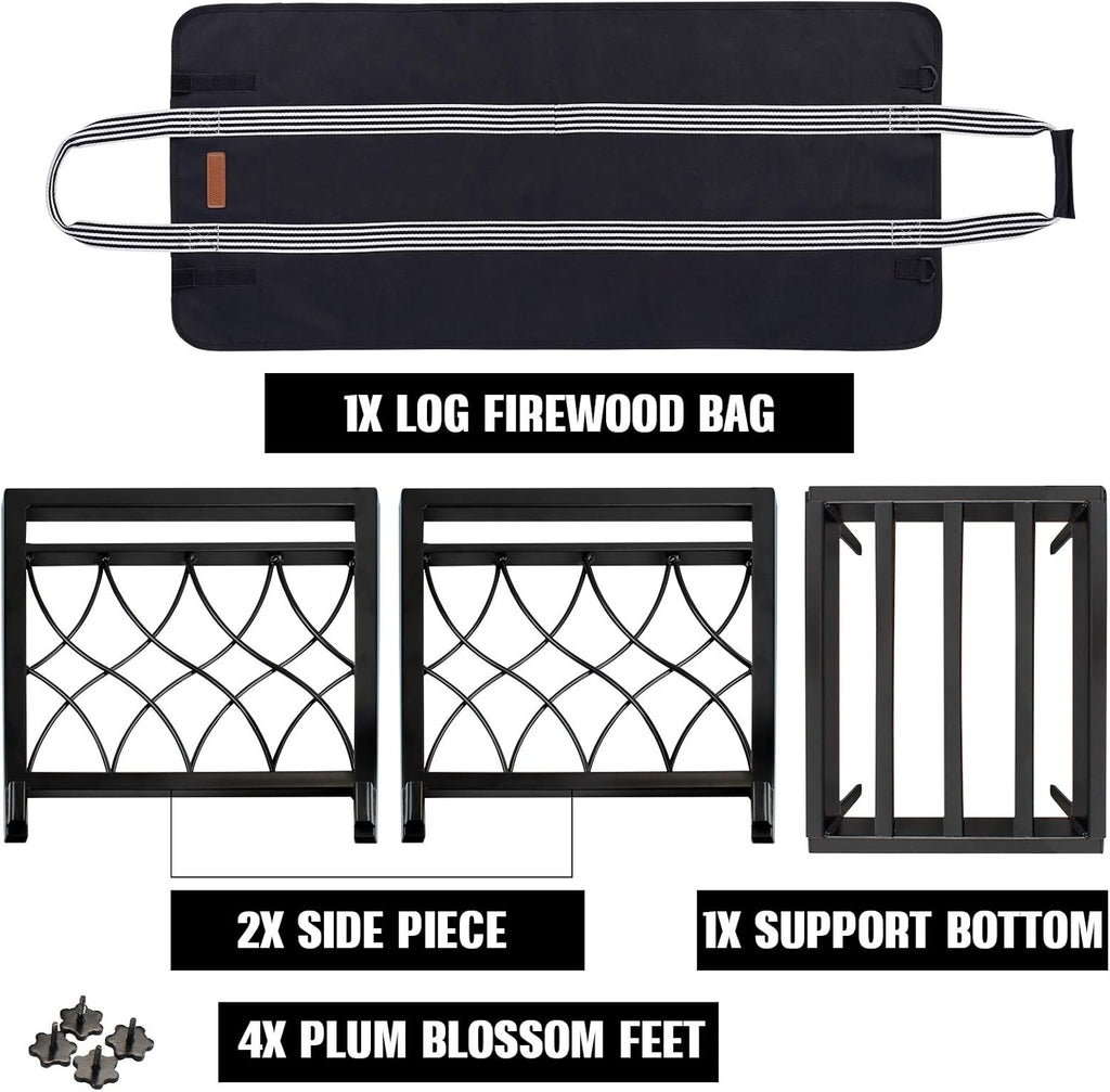 Firewood Rack with Log Bag 19 Inch Steel Wood Storage Rack O31812