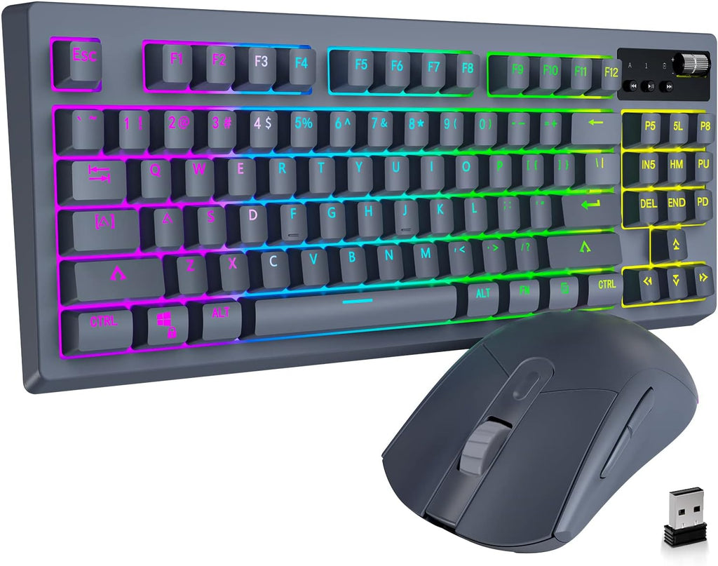 MK87 Wireless Mechanical Keyboard and Mouse, RGB Backlit, Brown Switch, Black E5802