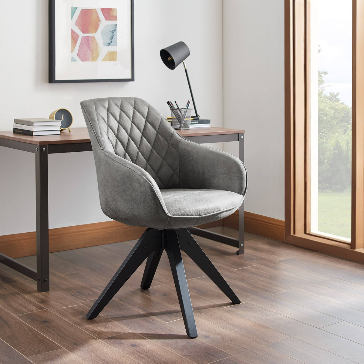 Camel Faux Leather Swivel Accent Arm Chair with Wood Legs C5085
